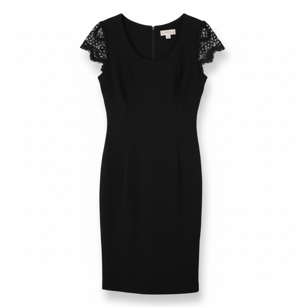 Nanette Lepore Black Lace Cap Sleeve Sheath Dress Size 8 Date Night Party Formal